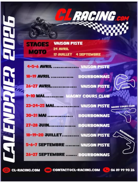 CL Racing - notre calendrier de roulage 2026